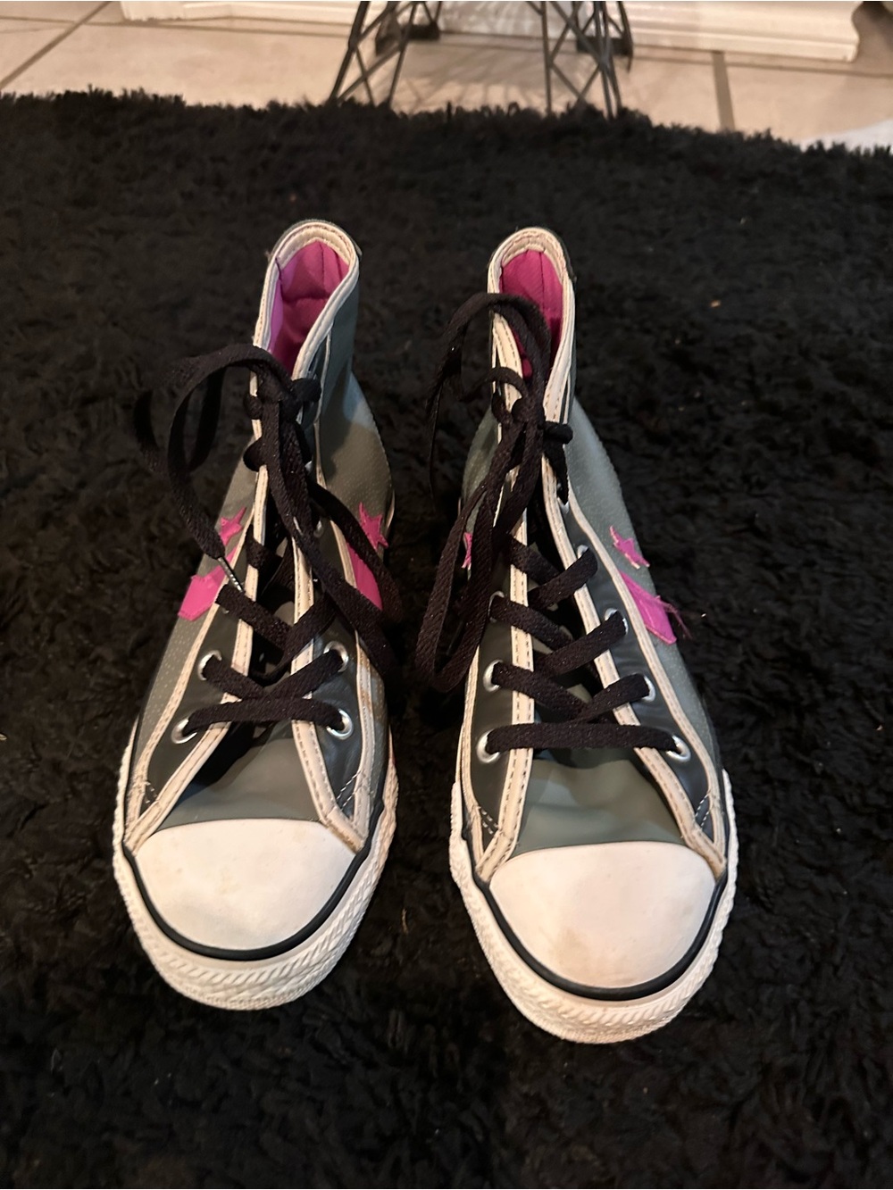 Women's Gray High-Top Sneakers with Pink Accents
